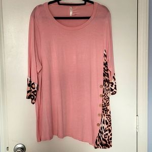 Emerald cheetah and pink blouse